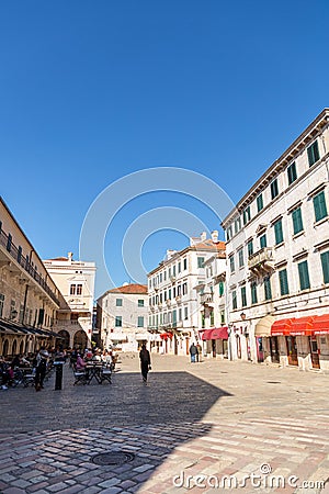 Trg od Oruzja, Arms Square is the main square in Kotor, Montenegro Editorial Stock Photo