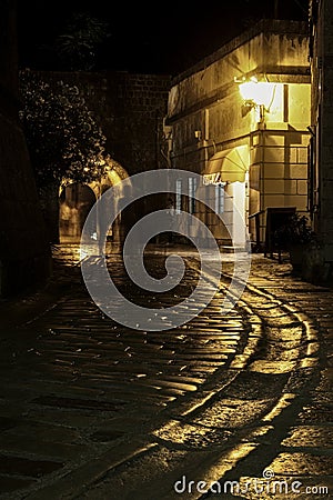 Kotor town by night and darkness Stock Photo