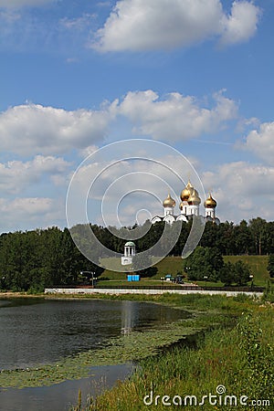 Kotorosl River and the Cathedral of the Assumption in Yaroslavl Stock Photo
