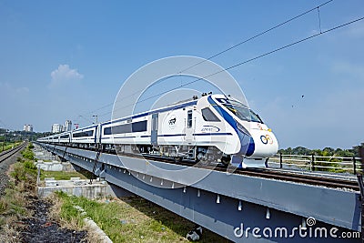 Newly launched modern Vande bharat express train by Indian railways Editorial Stock Photo