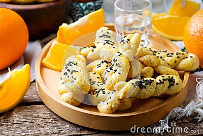 Koulourakia , Greek Sesame Twist Cookies Stock Photo