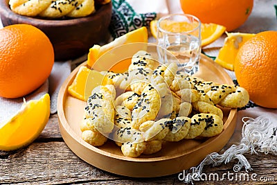 Koulourakia , Greek Sesame Twist Cookies Stock Photo