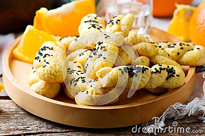 Koulourakia , Greek Sesame Twist Cookies Stock Photo