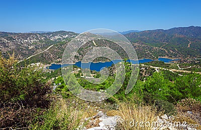 Kouris Dam with Reservoir, Cyprus Stock Photo