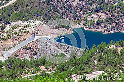 Kouris Dam with Reservoir, Cyprus Stock Photo