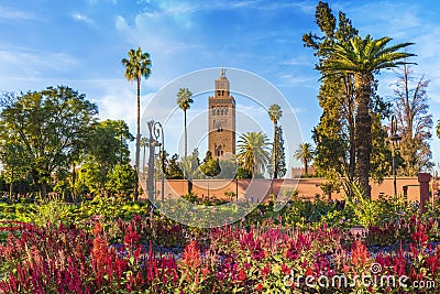 Koutoubia Mosque and garden in Marrakesh Stock Photo