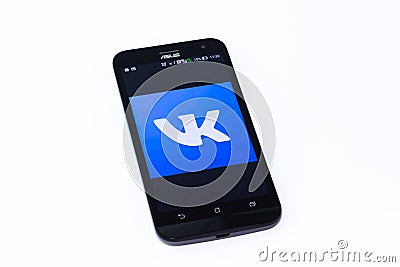 Kouvola, Finland - 23 January 2020: Vkontakte app logo on the screen of smartphone Asus Editorial Stock Photo