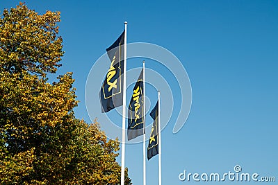 Kouvola, Finland - 27 September 2020: Flags of South-Eastern Finland University of Applied Sciences Xamk Editorial Stock Photo