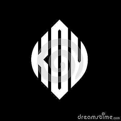 KOV circle letter logo design with circle and ellipse shape. KOV ellipse letters with typographic style. The three initials form a Vector Illustration