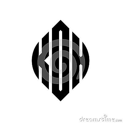 KOX circle letter logo design with circle and ellipse shape. KOX ellipse letters with typographic style. The three initials form a Vector Illustration