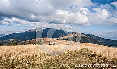 Kozi chrbat in Starohorske vrchy and Prasiva and Velka Chochula in NIzke Tatry from Kecka in Starohorske vrchy mountains in Slovak Stock Photo