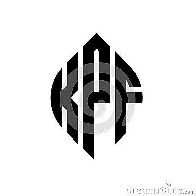 KPF circle letter logo design with circle and ellipse shape. KPF ellipse letters with typographic style. The three initials form a Vector Illustration