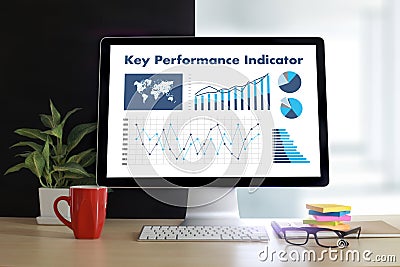 KPI acronym (Key Performance Indicator) Business team hands at w Stock Photo