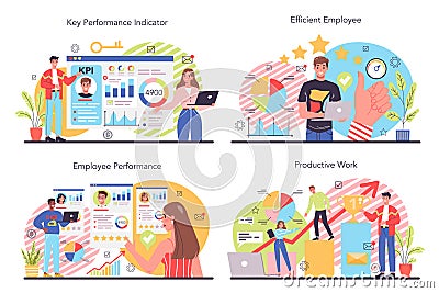 KPI concept set. Key performance indicators. Employee evaluation Vector Illustration