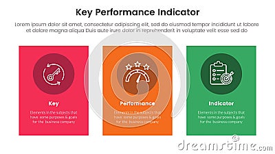 kpi key performance indicator infographic 3 point stage template with vertical rectangle big box with circle badge for slide Stock Photo