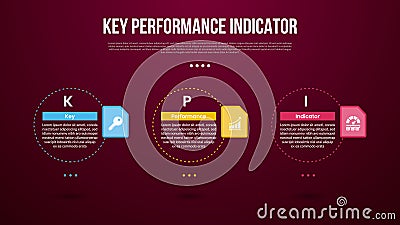 KPI or key performance indicator infographic template with big outline circle dotted horizontal with dark background style with 3 Stock Photo