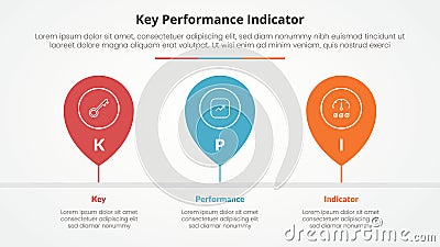 KPI key performance indicator model infographic concept for slide presentation with pin tagging location timeline horizontal with Stock Photo