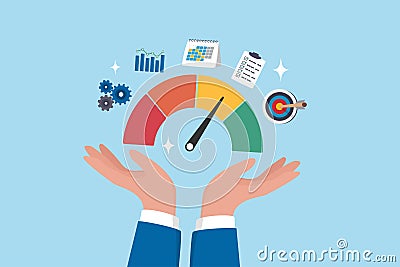 KPI key performance indicator, success benchmark or measuring goal achievement, metric or comparison standard, winning target Vector Illustration