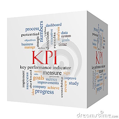 KPI Word Cloud Concept on a 3D Cube Stock Photo