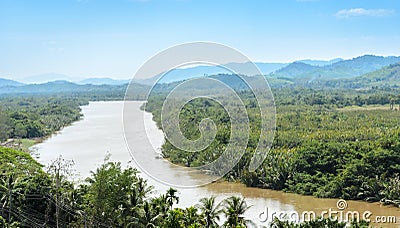 Kra Isthmus, Kra Buri River forming a natural boundary between Stock Photo