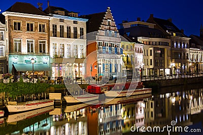 Kraanlei at night. Ghent. Belgium Editorial Stock Photo