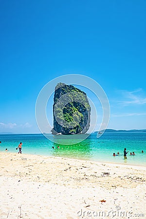 Beautiful idyllic seascape and white sand on koh poda island krabi city Thailand Editorial Stock Photo