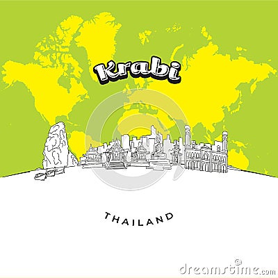 Krabi Thailand panorama drawing Vector Illustration