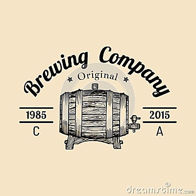 Kraft beer barrel logo. Old brewery icon. Hand sketched keg illustration. Vector vintage lager, ale label or badge. Vector Illustration