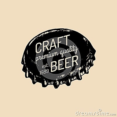 Kraft beer bottle cap logo. Old brewery icon. Lager retro sign. Hand sketched ale illustration. Vector vintage badge. Vector Illustration