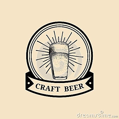 Kraft beer glass logo. Old brewery icon. Lager cup retro sign. Hand sketched ale illustration. Vector vintage label etc. Vector Illustration