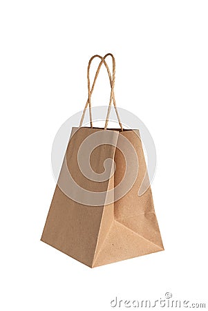 Kraft brown paper bag, paperbag mockup with handles, isolated on white background Stock Photo