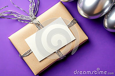 Kraft paper envelope tied with metallic string resting on a vibrant purple background combining rustic simplicity and modern el Cartoon Illustration