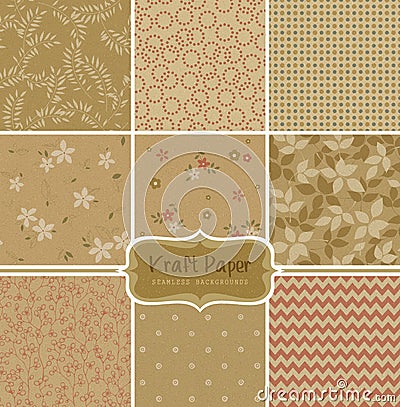 Kraft Paper Seamless Patterns Vector Illustration