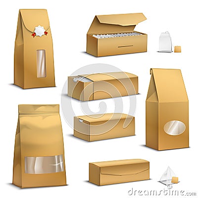 Kraft Paper Tea Packs Realistic Vector Illustration