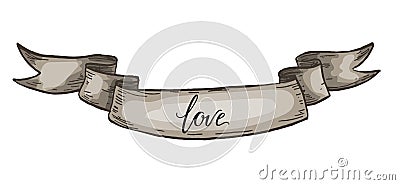 Kraft ribbon with LOVE lettering. on white background. Vector illustration Stock Photo