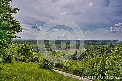 Kraichgau landscape, the Toscana of Germany, view over Eichelberg, Oestringen in May Stock Photo