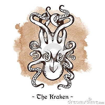 The Kraken. Legendary sea monster giant octopus vector Vector Illustration