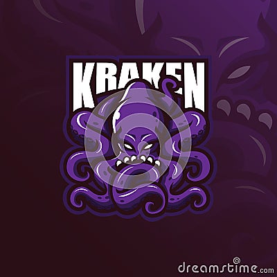 Kraken mascot logo design vector with modern illustration concept style for badge, emblem and t shirt printing. angry octopus Vector Illustration