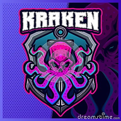 Kraken pirates mascot esport logo design illustrations vector template, Cthulhu logo for team game streamer youtuber banner twitch Vector Illustration