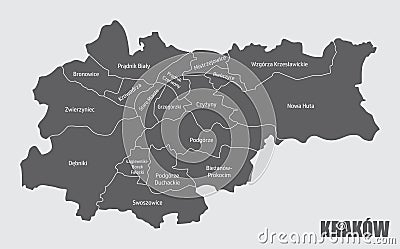 Krakow city administrative map Vector Illustration