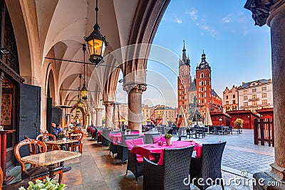 Krakow cloth hall and St. Mary Basilica Editorial Stock Photo