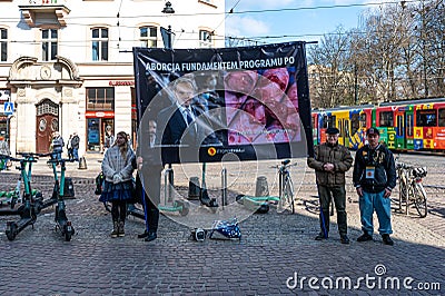 Krakow, Lesser Poland - Protestation for the Side of Life party for the right for abortus Editorial Stock Photo