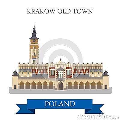 Krakow Old Town Poland Europe flat vector attraction landmark Vector Illustration