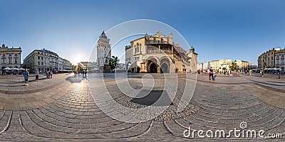 KRAKOW, POLAND - AUGUST 2022: full 360 hdri panorama on main market square in center of old town with historical buildings, Editorial Stock Photo