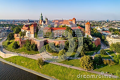 Krakow aerial skyline with Wawel Castle and Cathedral Editorial Stock Photo