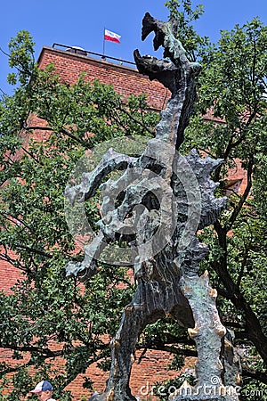 View of the sculpture of the famous Wawel dragon. Editorial Stock Photo