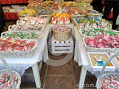 Krakow / Poland - March 23 2018: Easter fairs on the market Rynok square in Krakow. Kiosks with souvenirs, sweets and food. Editorial Stock Photo