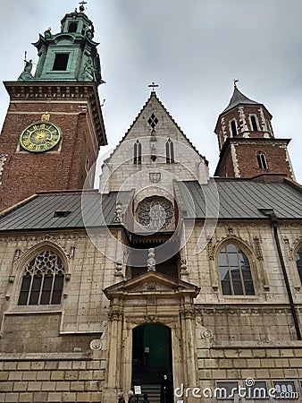 Krakow / Poland - March 23 2018: The territory of the Wawel Castle. Towers and walls, cathedral, royal palace Editorial Stock Photo