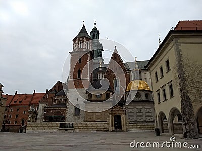 Krakow / Poland - March 23 2018: The territory of the Wawel Castle. Towers and walls, cathedral, royal palace Editorial Stock Photo