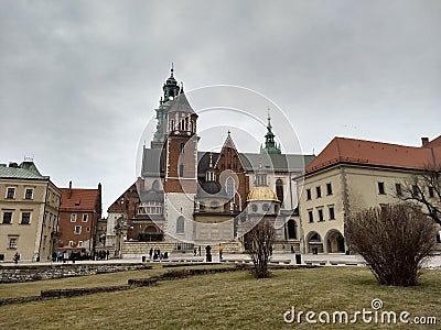 Krakow / Poland - March 23 2018: The territory of the Wawel Castle. Towers and walls, cathedral, royal palace Editorial Stock Photo